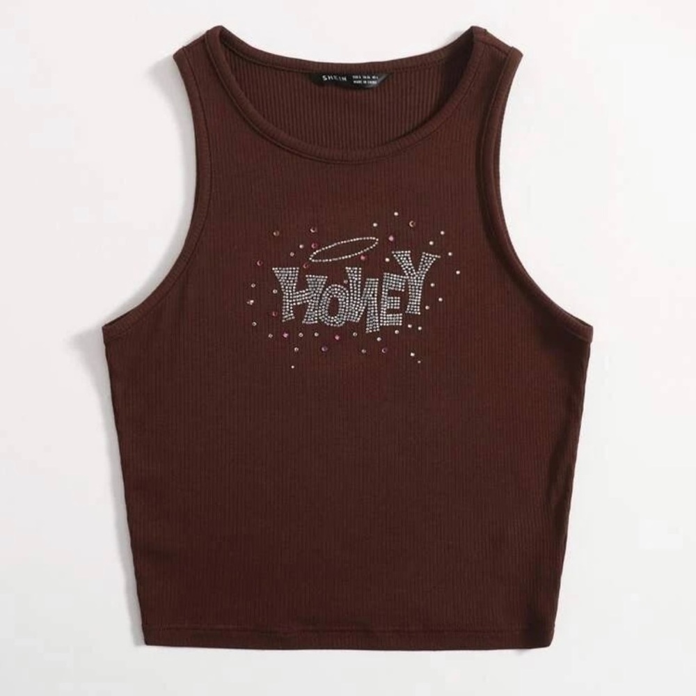 Rhinestone Letter Tank Top “honey”